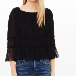 Part two pleated 3/4 sleeve round neck  black blouse size 40